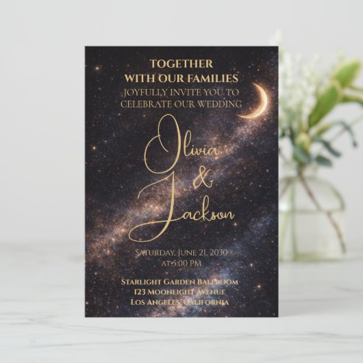 Celestial Starry Night Wedding Invitation Einladung (Stehend Vorderseite)