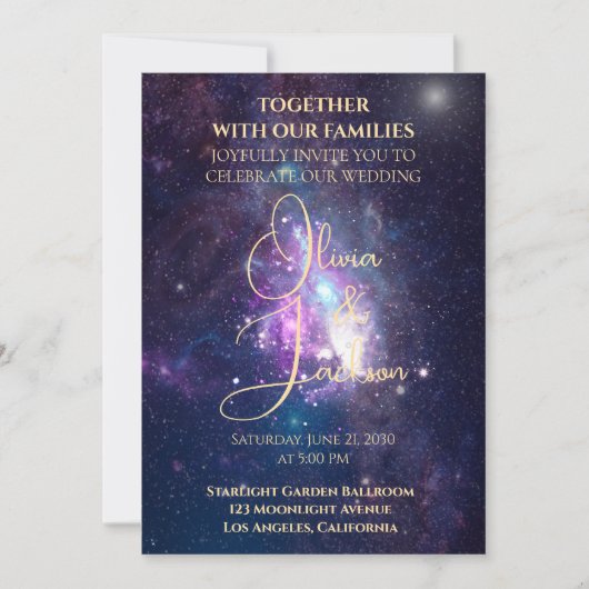 Celestial Starry Night Wedding Invitation Einladung (Vorderseite)