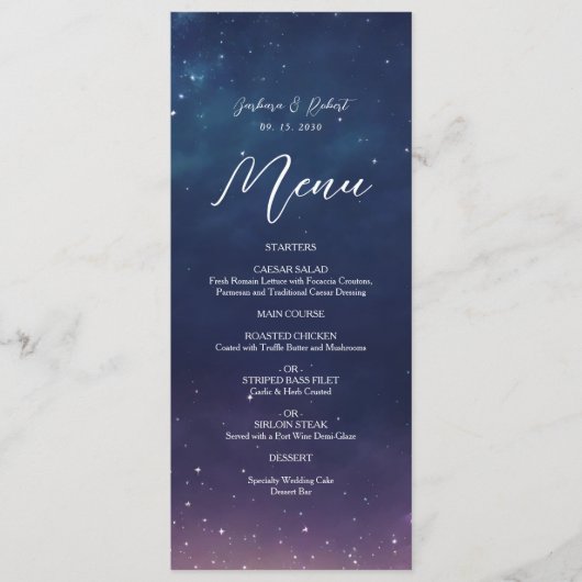 Celestial Starry Night Wedding Menu Card Menükarte (Vorderseite)