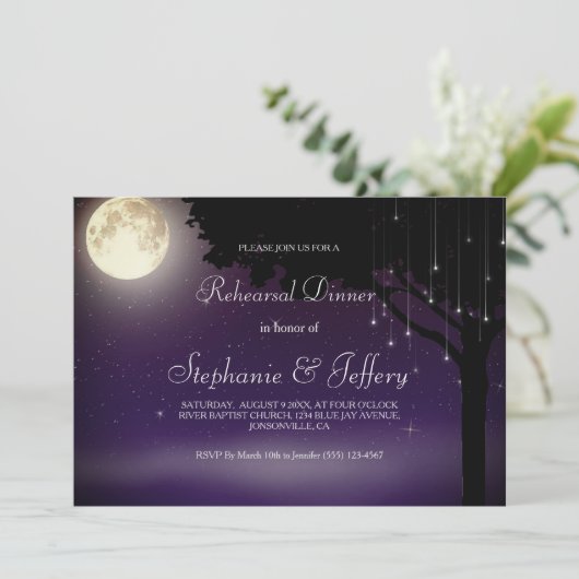 Celestial Starry Night Wedding Probe Dinner Einladung (Stehend Vorderseite)