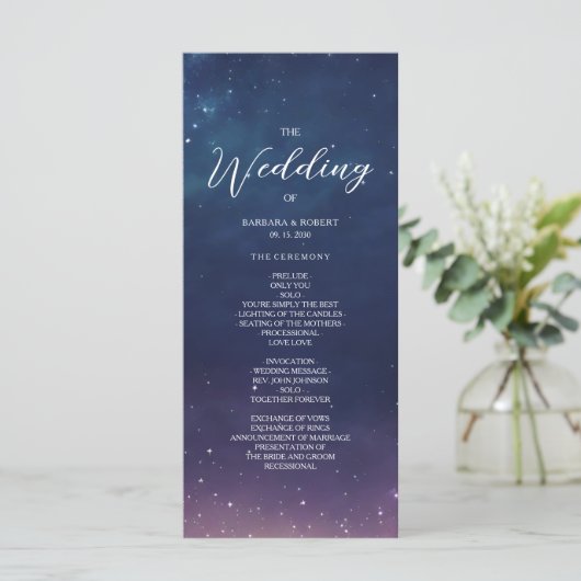 Celestial Starry Night Wedding Program Programm (Stehend Vorderseite)