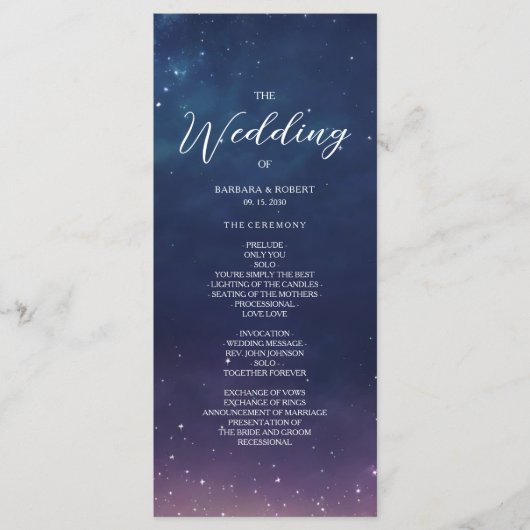 Celestial Starry Night Wedding Program Programm (Vorderseite)