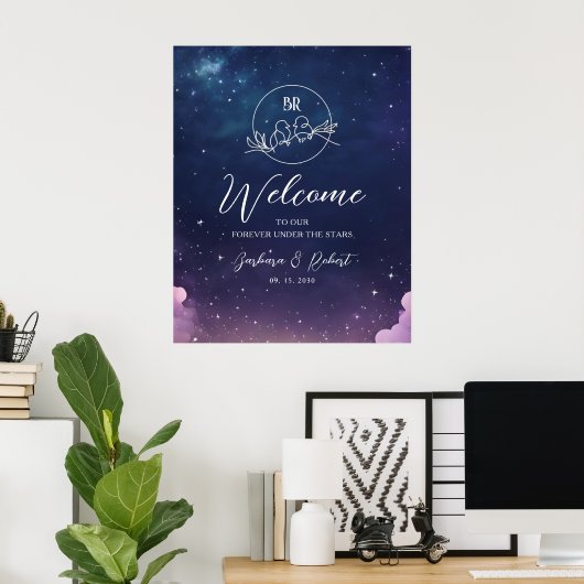 Celestial Starry Night Wedding Welcome Sign Poster (Heimbüro)