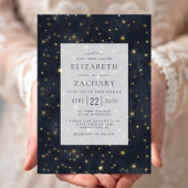Celestial Starry Sky Midnight Blue Gold Wedding Einladung