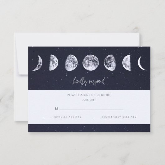 Celestial Starry Sky Moon Phases Wedding RSVP Karte (Vorderseite)