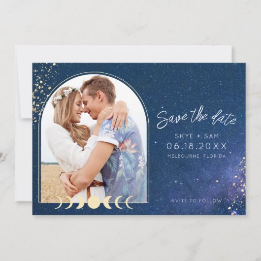 Celestial Starry Sky Romantic Foto Wedding Save The Date (Vorderseite)
