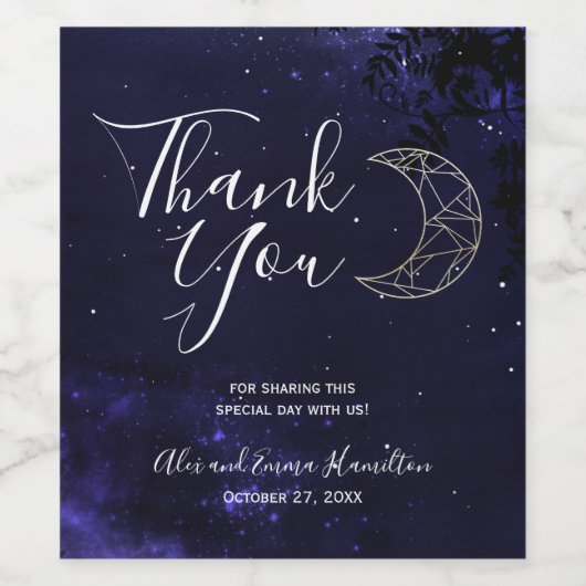 Celestial Starry Sky und Gold Moon Wedding Theme Weinetikett (Einzelnes Label)