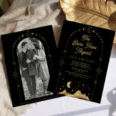 Celestial Stars Black Gold Crescent Moon Wedding Save The Date