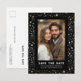 Celestial Stars Black Wedding Save the Date Foto Ankündigungspostkarte