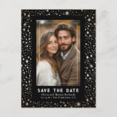 Celestial Stars Black Wedding Save the Date Foto Ankündigungspostkarte (Vorderseite)