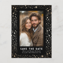 Celestial Stars Black Wedding Save the Date Foto Ankündigungspostkarte