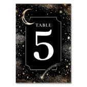 Celestial Stars Black Wedding Tischnummer Card (Rückseite)