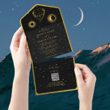 Celestial Stars Crescent Moon Black Gold Wedding
