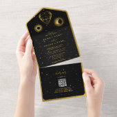 Celestial Stars Crescent Moon Black Gold Wedding All In One Einladung (Abreißen)