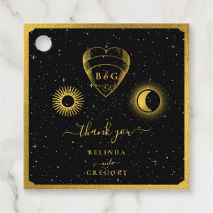 Celestial Stars Crescent Moon Black Gold Wedding Geschenkanhänger