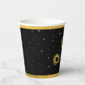 Celestial Stars Crescent Moon Black Gold Wedding Pappbecher (Vorderseite)