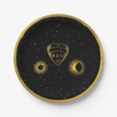 Celestial Stars Crescent Moon Black Gold Wedding Pappteller (Vorderseite)