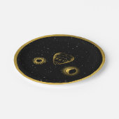 Celestial Stars Crescent Moon Black Gold Wedding Pappteller (Schrägansicht)