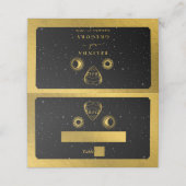 Celestial Stars Crescent Moon Black Gold Wedding Platzkarte (Außenseite Aufgefaltet)