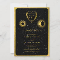 Celestial Stars Crescent Moon Black Gold Wedding