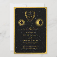 Celestial Stars Crescent Moon Black Gold Wedding