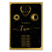 Celestial Stars Crescent Moon Black Gold Wedding Tischnummer (Vorderseite)