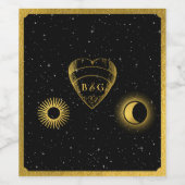 Celestial Stars Crescent Moon Black Gold Wedding Weinetikett (Einzelnes Label)