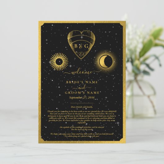 Celestial Stars Crescent Moon Wedding Itinerary Programm (Stehend Vorderseite)