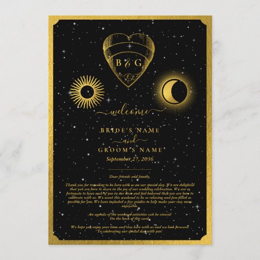 Celestial Stars Crescent Moon Wedding Itinerary Programm (Vorderseite)