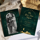 Celestial Stars Emerald Gold Crescent Moon Wedding Save The Date