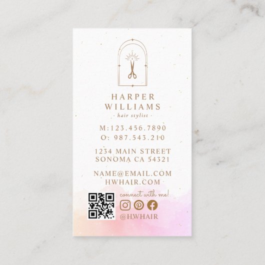 Celestial Stars Hair Stylist Salon | Rosa Gold Visitenkarte (Rückseite)