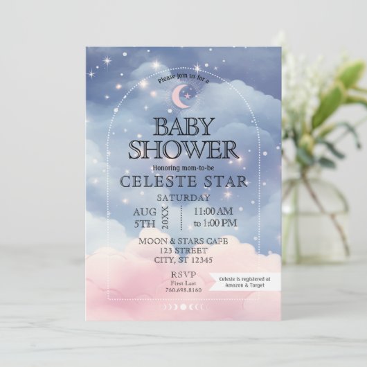 Celestial Stars Kinderdusche Einladung (Stehend Vorderseite)