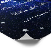 Celestial Stars & Moon Blue Wedding Willkommenszei Poster (Ecke)