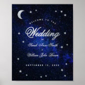 Celestial Stars & Moon Blue Wedding Willkommenszei Poster (Vorne)
