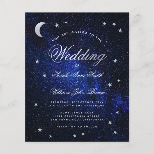 Celestial Stars & Moon Budget Einladung zur Hochze (Vorderseite)