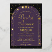 Celestial Stars Moon Gold Boho Arch Brautparty Folieneinladung (Vorderseite)