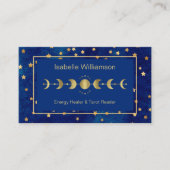Celestial Stars Moon Phase Navy Blue Gold Visitenkarte (Vorderseite)