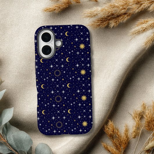 Celestial Stars Moon Sun Blue Gold White Trendy Case-Mate iPhone Hülle