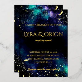 Celestial Stars | Navy Teal Gold Galaxy | Wedding Folieneinladung