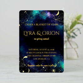 Celestial Stars | Navy Teal Gold Galaxy | Wedding  Folieneinladung