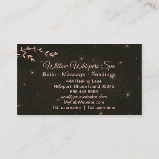 *~* Celestial Stars Night Sky Willow Tree Branch Visitenkarte (Rückseite)