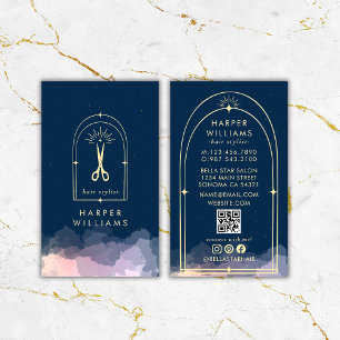 Celestial Stars Tarot Hair Stylist Salon QR Code Visitenkarte