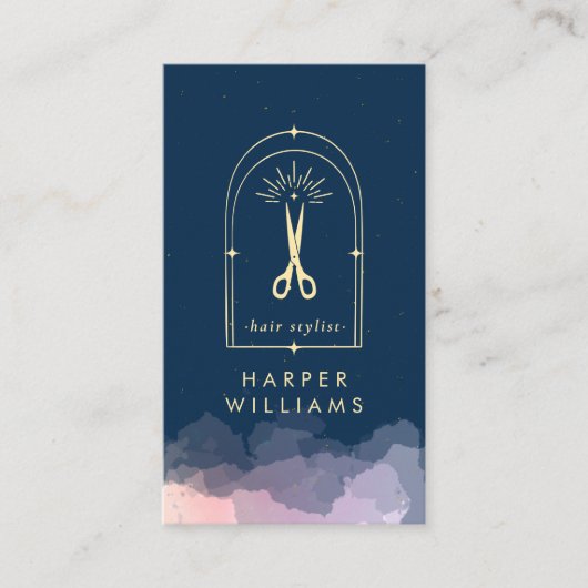 Celestial Stars Tarot Hair Stylist Salon QR Code Visitenkarte (Vorderseite)