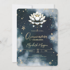 Celestial Stars White Lotus Sky Quinceanera Einladung