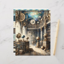Celestial Steampunk Library Scrapbook Paper