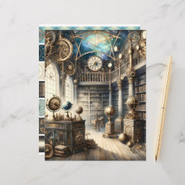 Celestial Steampunk Library Scrapbook Paper