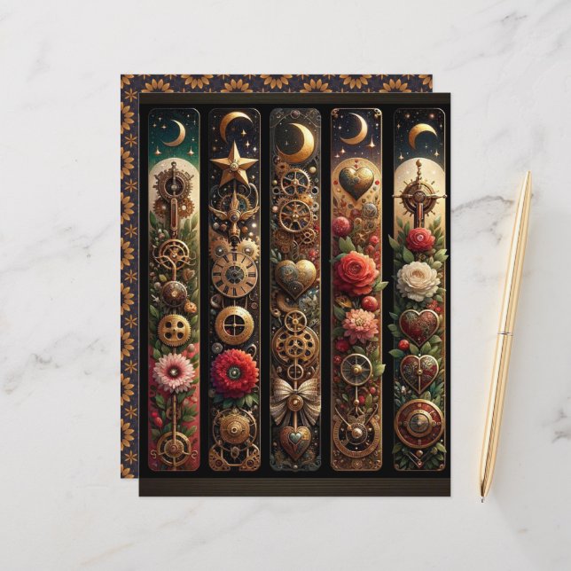 Celestial Steampunk Valentines Scrapbook Paper (Vorderseite/Rückseite Beispiel)