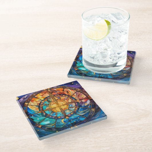 Celestial Stected Glass Art Glass Untersetzer (Schrägansicht)