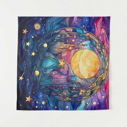 Celestial Stected Glass Art Tapesty Wandteppich (Vorderseite (Horizontal))