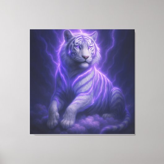 Celestial Storm White Tiger – Electric Blue Aura F Leinwanddruck (Vorderseite)
